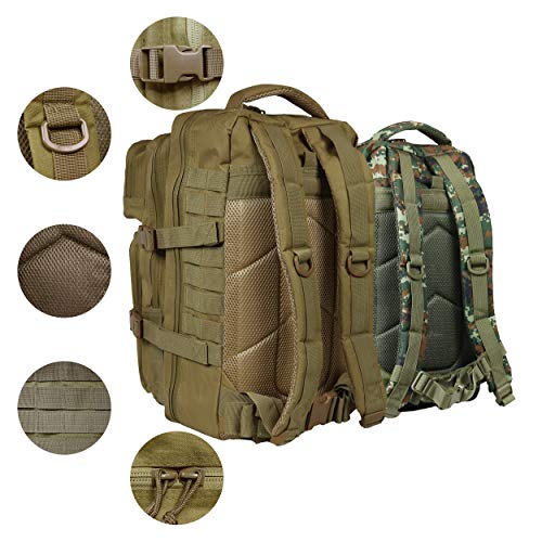 OSAGE RIVER MOLLE Fishing Backpack with Rod Holder - 600D Large Tackle Bag for Trays and Fishing Accessories - Tactical Backpack for Camping, Traveling, Hunting - Khaki - color: Khaki