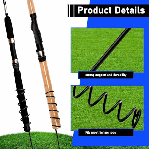 Dunzy 4 Pcs Spiral Fishing Rod Holders Heavy Duty 1.75 Inch/1.9 Inch Diameter Metal Bank Pole Stand Spiral Rod Holder Insert Ground Rest Stand for Fishing on Lakes and Streams