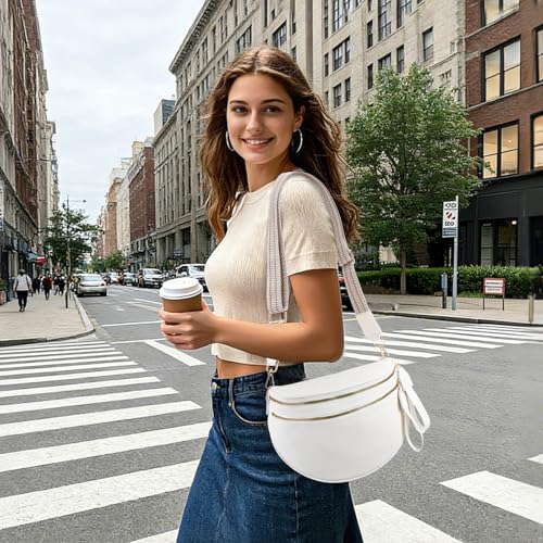 oscaurt Leather Crossbody Bag Bum Bag for Women Large Sling Bag Cross Body Purse Shoulder Handbag Fanny Pack - color: White, size: Large
