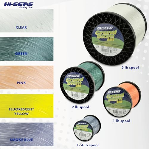 HI-SEAS Grand Slam Monofilament Fishing Line - Strong & Abrasion Resistant in Clear, Pink, Green, Smoke Blue, Fluorescent Yellow Freshwater & Saltwater - 1 lb Spool - color: Pink, style: 25 Lb Test, 0.50 Mm Dia, 2140 Yd