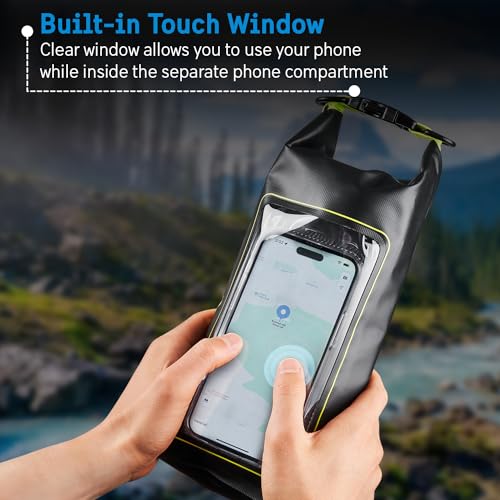 Pelican Marine IP68 Waterproof Dry Bag 2L w/Phone Pouch/Case - Black/Yellow | Roll Top Waterproof Backpack with Touchscreen Phone Pouch - Swimming, Kayaking, Camping, Rafting, Fishing & Travel Essentials - color: Black/Yellow - 2L, size: 2L