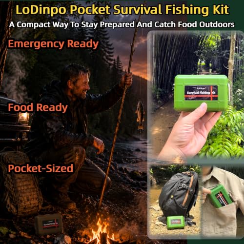 Mini Survival Fishing Kit Small Emergency Fishing TackleBox Pocket Outdoor Fishing Set Travel Party Fishing shoebox Surf Survivalist Fishing Accessories Pack Fishing Gear Gifts for Starter Men - color: Jungle Green