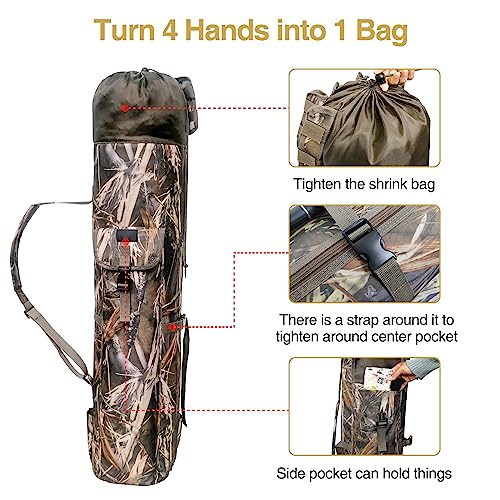 DONQL Fishing Rod Bags, Outdoor Fishing Pole Holders Reel Case, Multifunction Camping Portable Travel Carry Case Backpack Fish Rod Reel Bag, Holds 5 Poles & Fishing Tackles, Fishing Gear for Men - color: Camouflage