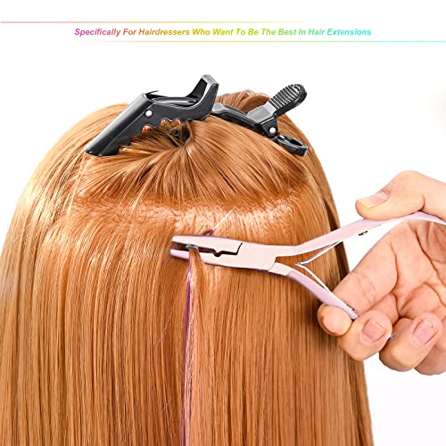 EHDIS Hair Extension Beading Tool Kit Stainless Steel Hair Extensions Micro link Bead Closer and Remover Pliers set, Beads Hair Pulling Hook & Micro Ring Loop Tool Set - color: Pink