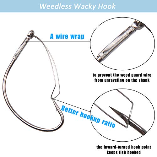 Wacky Rig Worm Hooks Fishing Tool Kit – Wacky Worms, Wacky O-Rings, Wacky Rig Tool, Wacky Weedless Hooks Soft Stick Bait Fishing Lures Hooks Kit