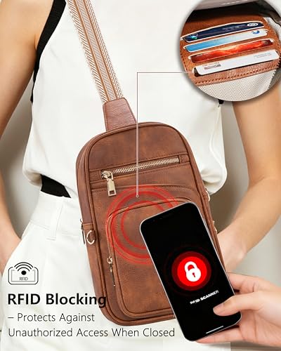 Anti Theft Crossbody Bags for Women RFID Leather Sling Purses,Crossbody Bags Travel Leather Fanny Pack for Women - color: Pure Brown