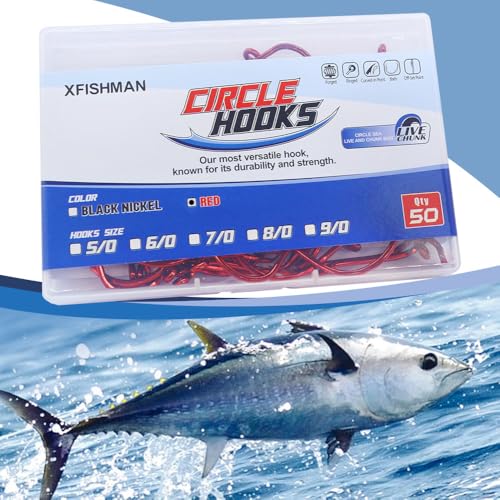 XFISHMAN Circle-Hooks-Fishing-Equipment-Octopus-Hooks-Saltwater-50 Pack #1 –12/0 - color: Red, size: 5/0 50-Pack
