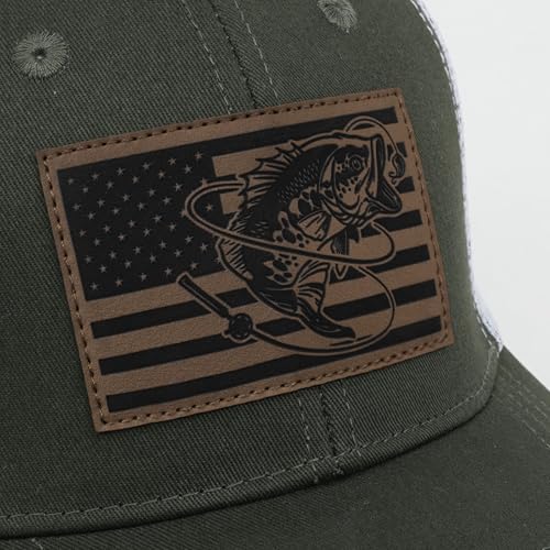 Fishing Gifts for Men - Snapback & Trucker Hats - American Flag Outdoor Fishing Hat - color: 03.dark Green (Bassflag)