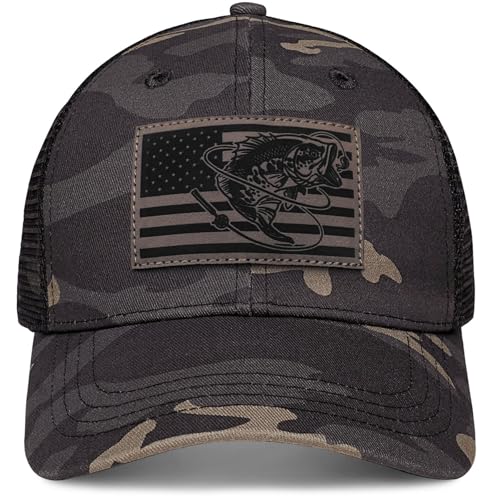 Fishing Gifts for Men - Snapback & Trucker Hats - American Flag Outdoor Fishing Hat - color: 04.camo-2(bassflag)