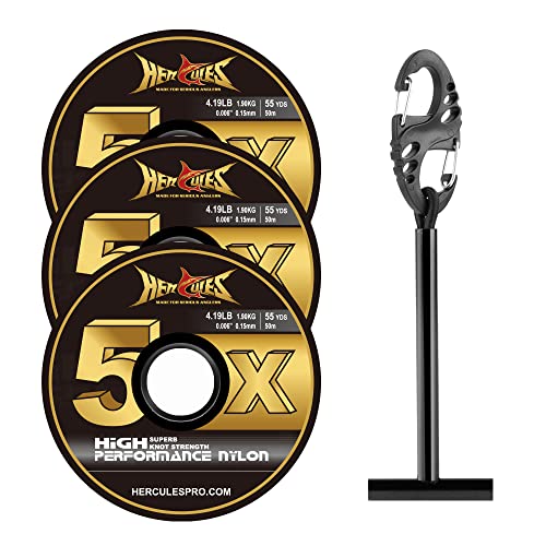 HERCULES Fly Fishing Tippet 3 Pack with Fly Tippet Holder, 55 Yards - color: Clear nylon tippet 3pcs with tippet bar, size: 5X