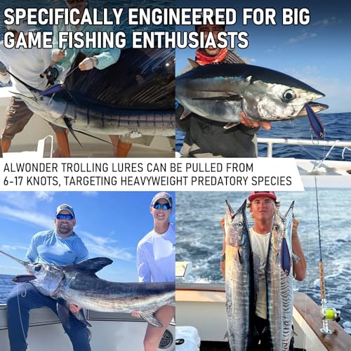 Alwonder High Speed Trolling Lures Up to 17 Knots Saltwater Fishing Lures Sinking Hard Baits 6-3/4”/7.5oz with Heavy-Duty 7/0 Hook Deep Diving Jerkbait Fishing Plug Offshore Lure for Marlin Tuna Wahoo - color: Purple Black