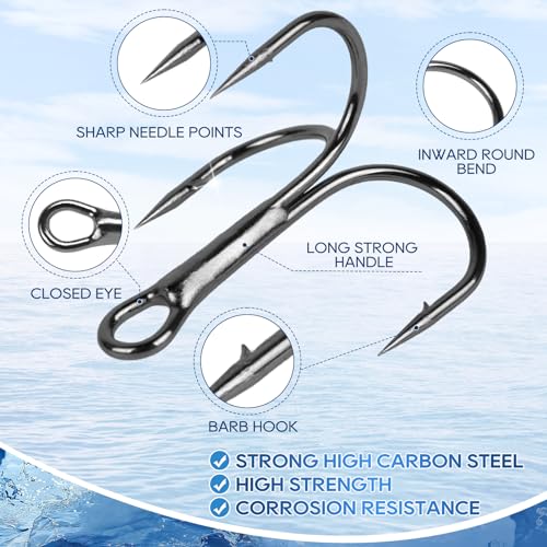 UCEC Fishing Hooks Treble Hooks Kit for Saltwater Freshwater, High Carbon Steel Strong Sharp Round Bend for Catfish Trout Hard Baits Lures, Size #1#2#4#6#8#10#12#14 110/50/210 Pack with Split Rings - style: 110pcs, #1 #2 #4 #6 #8 #10 #12 #14