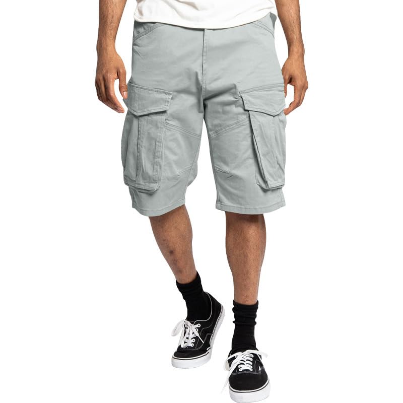 Mens Summer Casual Cargo Shorts Fashion Lightweight Loose Fit Short Pants Drawstring Elastic Waisted Outdoor Shorts - color: Light Grey, size: Large