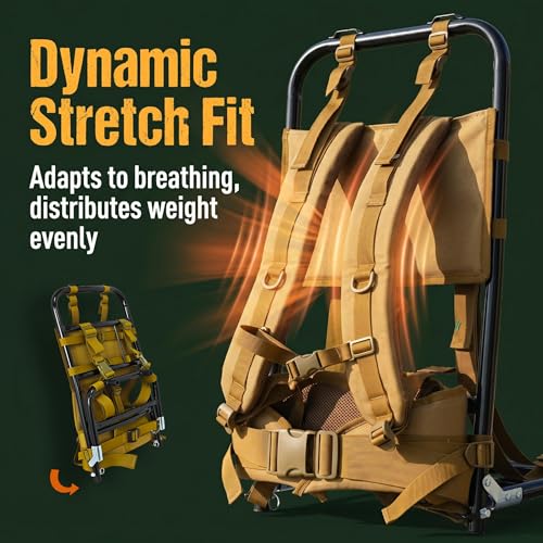 Foldable Aluminum Hunting Pack Frame, Lightweight External Frame Hiking Backpacks, Alice Pack, Hunting Backpack Frame for Travel, Outdoor, Khaki - color: Khaki