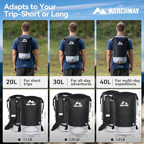 MARCHWAY Floating Roll Top Dry Bag, Flexible Lightweight TPU Waterproof Backpack 20L/30L/40L with Padded Straps for Boating, Kayaking, Swimming, Hiking, Beach (Black, 30L) - color: Black, size: 30L