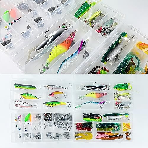 Fishing Lures Kit with Tackle Box Included Crankbait, Minnow, Spinnerbaits, Spoons, Soft Lures, Jigs, Hooks, Bait Rigs, Weights Sinkers, Topwater Lures Freshwater Saltwater 346/353Pcs - color: 346pcs
