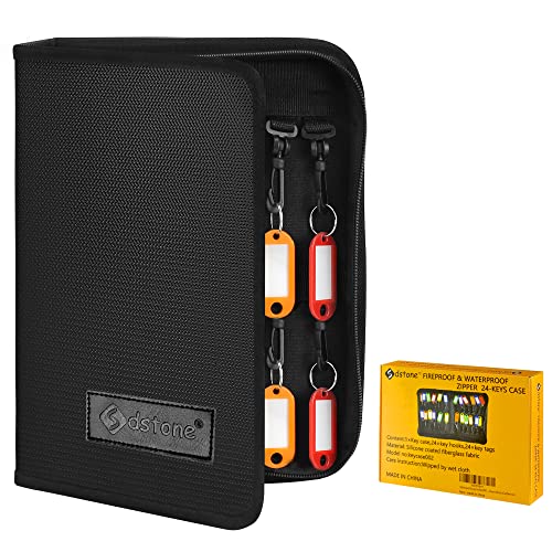 Sdstone Portable Zippered Key Organizer,Fireproof and Waterproof Key Binder with 24 Key Tags Key Case,Portable Manager, Landlord Zipper Key Storage for Real Estate Sales, Hotels - color: Black, size: 24