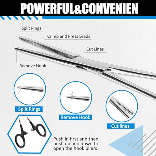 2 Pcs 7 Inch Fishing Forceps Set Fishing Hemostat Pliers with Grip Curved and Straight Hemostats Set Stainless Steel Locking Clamps Hook Remover Tools