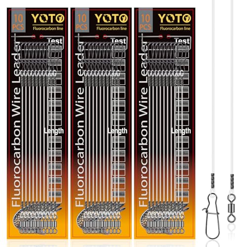 YOTO 10/20 Pcs Fluorocarbon Fishing Leaders with Swivel and Snap, 100% Fluorocarbon Wire for Saltwater & Freshwater Fishing, Ideal for Catching Bass, Trout, Pike, and More. - color: 20pcs/bag, size: 8in-20lb