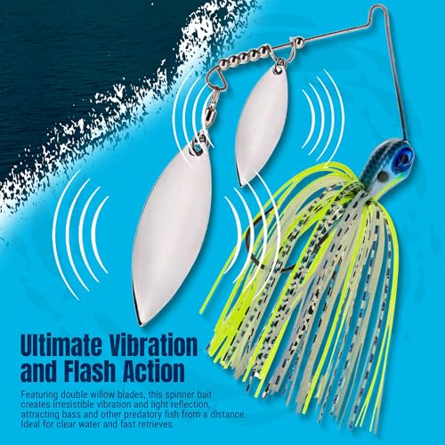 Reaction Tackle Spinner Bait, Compact Profile Fishing Lure with Flash and Vibration for Bass, Trout, Pike, Salmon and Walleye - 3/8 Oz (6-Pack Variety, 1 of Each Color)