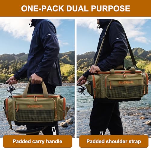 Fishing Tackle Box Bag - Fishing Bags for Saltwater or Freshwater (#Khaki) Fishing Tackle Bags - Padded Shoulder Strap - Tackle Bag for 3600 3700 Tackle Box - color: Khaki-Large (20"L*11.8"W*9.8"H)