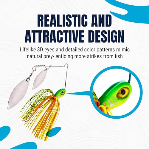 Reaction Tackle Tungsten Double Willow Spinnerbait, Compact Profile Bass Fishing Lure with Flash and Vibration for Largemouth and Smallmouth Bass (2-Pack) - color: Hot Tiger, size: 3/8 Oz
