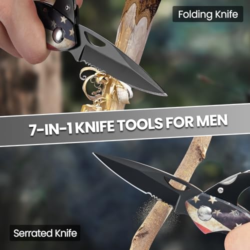 FUNBRO Multitool Carabiner Knife Tools for Men, Cool Gadgets Survival Gear with Folding Knives, Bottle Opener, Window Breaker and Screwdriver for Hiking Camping, 7-in-1 EDC Multi Tool (USA Flag) - color: Usa Flag