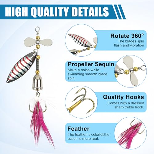 Spinnerbaits Rooster Bait Tail Fishing Lures Kit Inline Spinner Spoon Lures Bass Salmon Trout Hard Metal Spinner Baits for Saltwater Freshwater - style: 5pcs Spinnerbaits-c