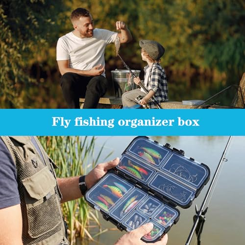 8 Pack Small Tackle Box, Plastic Fishing Organizer with 12 Compartments & Lanyard, Large Tackle Storage Containers for Hooks Lures Baits