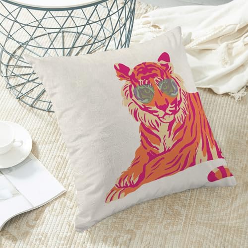 Hot Pink Tiger Preppy Pillow Covers 16x16 Inch Set of 2 Trendy Pink Orange Tiger Throw Pillows Outdoor Decorative Fun Funky Dormitory Pillowcases Linen Cushion Cases for Bed Sofa Couch College - color: Pink Tiger, size: 16" x 16" (Pack of 2)