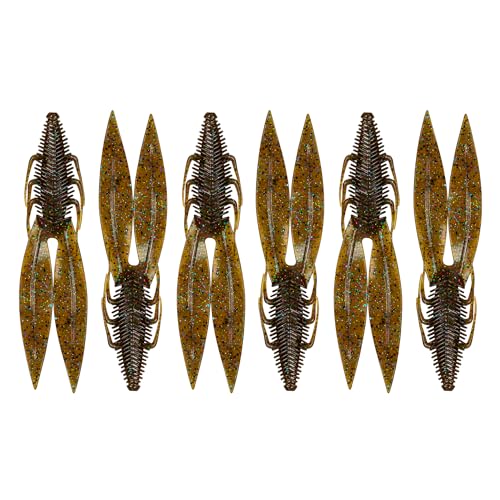 6th Sense – Bodega – Soft Plastic Creature Bait – Bass Fishing – Twin Ridge Tail Action – Multiple Sizes – Made in the USA - color: Green Pumpkin Juice, size: 4.8in (6/pk)