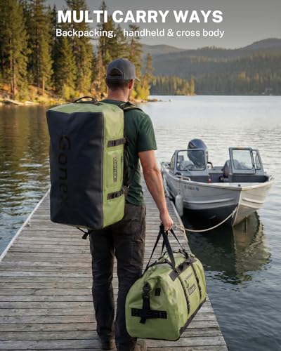 Gonex Waterproof Duffel Bag, 90L Heavy Duty Dry Duffle Bag with Reinforced Thickened Bottom, 3-in-1 Convertible Large Travel Backpack for Kayaking, Motorcycle, Camping & Boating, Army Green - color: Army Green, size: 90L