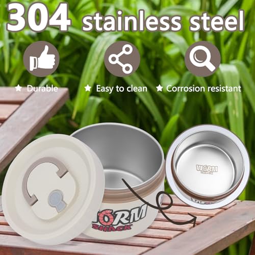 2Pcs Live Bait Storage,Fishing Bait Container, Stainless Steel Worm Storage Box, Nightcrawler Box, Bait Tank, Compact and Durable,Small and Portable, Keeps Bait Fresh and Alive - color: White