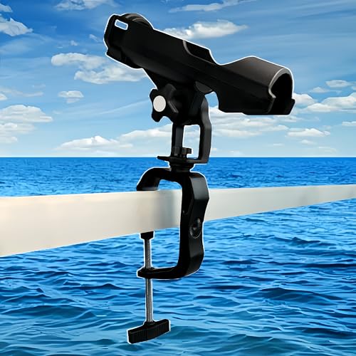 HiUmi Fishing Boat Rods Holder with Large Clamp Opening 360 Degree Adjustable Fishing Rod Racks Folding Holder - color: RH20L-2Pack