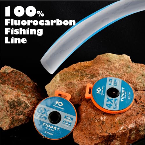 Fly Fishing Tippet Leaders Line with Holder and Silicone Tenders 32/55 Yard Spools, 2X-6X Tippets Clear - color: Nylon Tippet Line, size: 2X+3X+4X+5X+6X-50M-55Yds