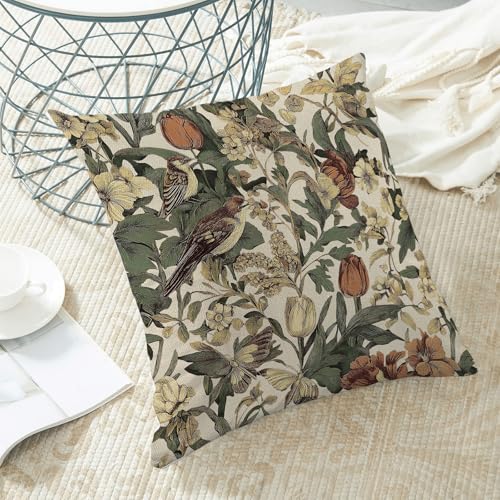 Chinoiserie Pillow Covers 16x16 Set of 2, Spring Floral Bird Tulip Throw Pillow Covers Linen Vintage Farmhouse Flowers Outdoor Pillowcase Home Decor for Couch Sofa - color: Chinoiserie-3, size: 16" x 16" (Pack of 1)