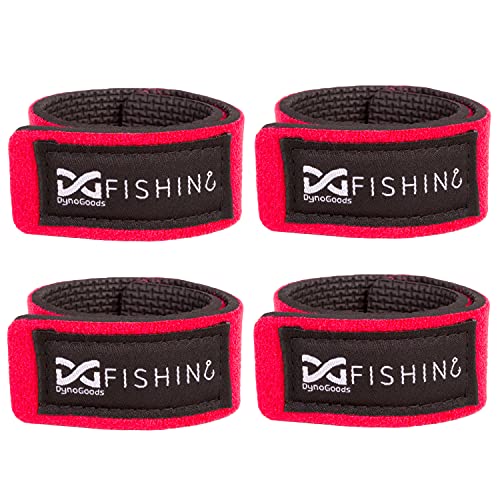 Fishing Rod Straps for Casting, Spinning, or Fly Rods, Pole Ties (4-Pack) - color: Red