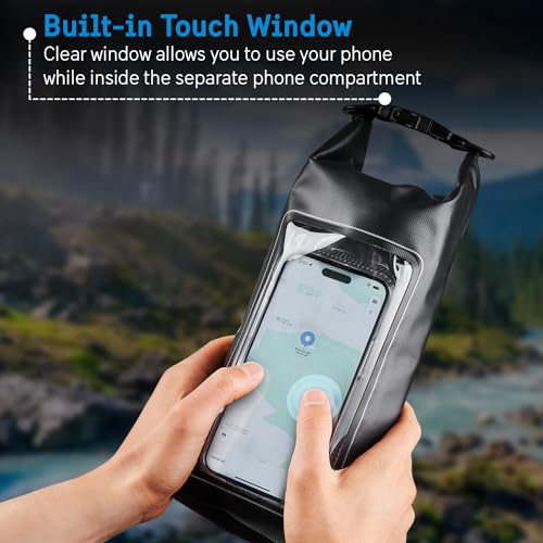 Pelican Marine IP68 Waterproof Dry Bag 2L with Phone Pouch/Case - Black | Roll Top Waterproof Backpack with Touchscreen Phone Pouch - Swimming, Kayaking, Camping, Rafting, Fishing & Travel Essentials - color: Stealth Black - 2L, size: 2L