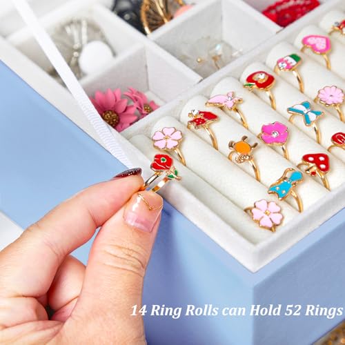 QBestry Earrings Jewelry Box for Girls, 5 Layers Jewelry Organizer with Earring Holder Organizer for Girls Earring Organizer Jewelry Boxes for Women Earrings and Necklaces Jewelry Box Organizer Blue - color: Blue, size: Large