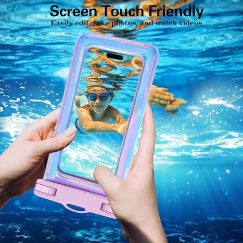 Famoby 2 Pack Iridescence Waterproof Phone Pouch, Cell Phone Waterproof Case Dry Bag,Protection Level: IP68,Beach Cruise for iPhone,Samsung,and More,Lanyard Included,(Fits Up to 8.3"),Iridescence - color: Iridescence 2 Pack
