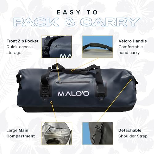 Malo’o Waterproof Dry Duffel, Heavy-Duty Roll Top Waterproof Gear Bag with Shoulder Strap & Molle Loops, Marine Duffel for Kayaking, Boating, Camping, Beach & Travel, Black, 100L - color: Black, size: 100L