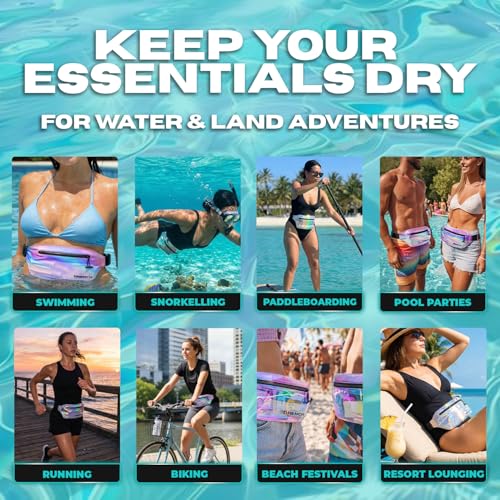 DRENCH Iridescent Waterproof Fanny Pack | Submersible Dry Bag Waist Pouch for Swimming, Snorkeling & Kayaking | Waterproof Phone Case & Underwater Phone Holder for Beach, Pool Parties & Travel - color: Pink Iridescent