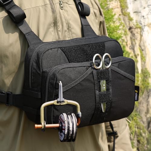 VOTAGOO GEAR Fishing Chest Pack, Fly Fishing Bag for Men and Women, Tackle and Fly Boxes Storage Pack, Hunting Binocular Pack - color: Black