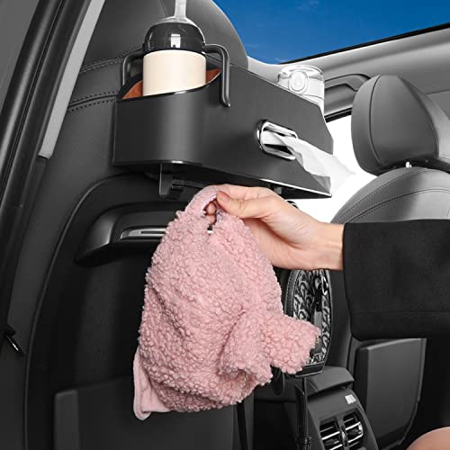 Car Seat Back Organizer - Stylish & Functional Storage for Family Adventures - Cup Holders, Tissue Box & Hooks - Perfect for Kids, Road Trips & Travel (Black) - color: Black