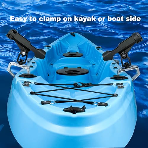 HiUmi Fishing Boat Rods Holder with Large Clamp Opening 360 Degree Adjustable Fishing Rod Racks Folding Holder - color: Rh20-2pack