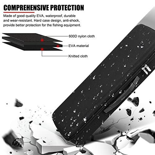 Portable Waterproof Hard EVA Case for Fishing Tackle Storage, 21 inch Fishing Rod Reel Organizer Bag Travel Carry Case Bag, with Foam Interior Shockproof