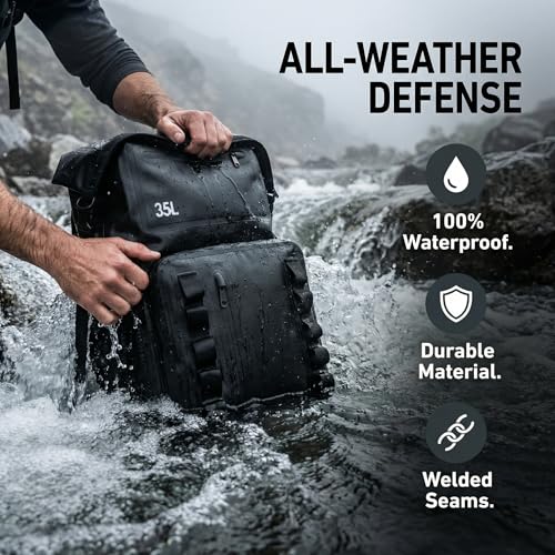 Greencity 100% Waterproof Roll-Top Dry Bag Backpack with Front Splash-Proof Pocket, Lightweight Floating Pack for Kayaking, Hiking & Travel,35L (Black) - color: Black