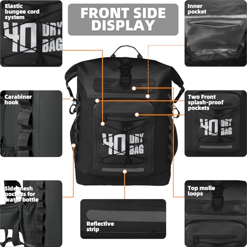 MORXPLOR Dry Bag Waterproof,5L/10L/20L/30L/40L/55L Roll Top Dry Bag Backpack with WaterProof Phone Case for Swim,Kayak - color: Black, size: 40Liter
