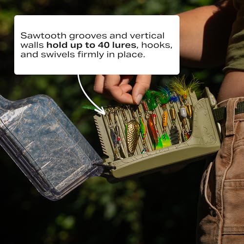 Rollercam SpinnerBox Compact tackle storage box – Holds Up to 40 Lures – Magnetic + Snap Lock – Clear Lid tackle box organizer for Spinners, Spoons & Small Baits – Durable small tackle box for Fishing - color: Tactical Green