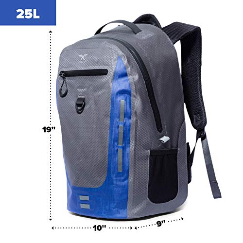Xelfly Submersipack Waterproof Backpack - Submersible, Inflatable, Floating TPU Coated Durable Nylon Dry Bag with Airtight Zipper for Kayak, Fishing, Boating, Hiking, Paddle Board (Deep Blue, 25L) - color: Deep Blue